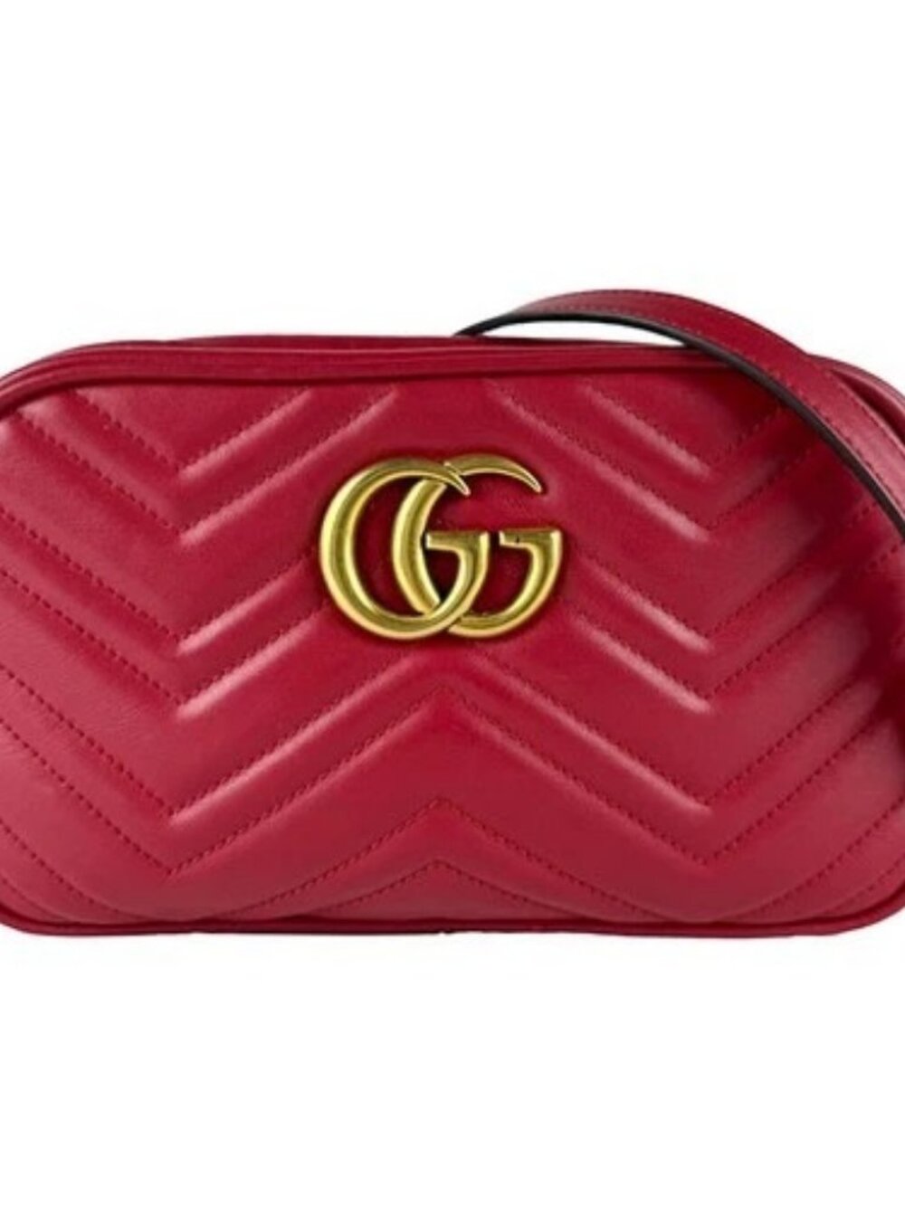 Auth GUCCI GG Marmont Crossbody Shoulder Bag Red/Gold Leather/Metal - z10848